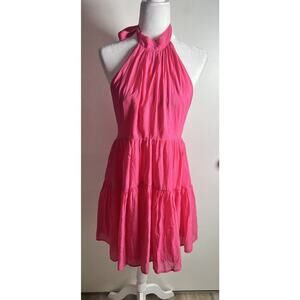Mustard Seed Womens Large‎ Pink Layered Ruffle Halter Neck Mini Dress NEW